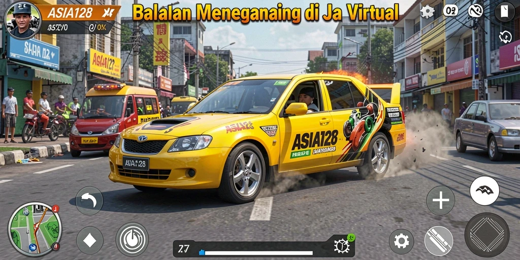 Screenshot gameplay ASIA128 dengan balapan intens di trek cepat.
