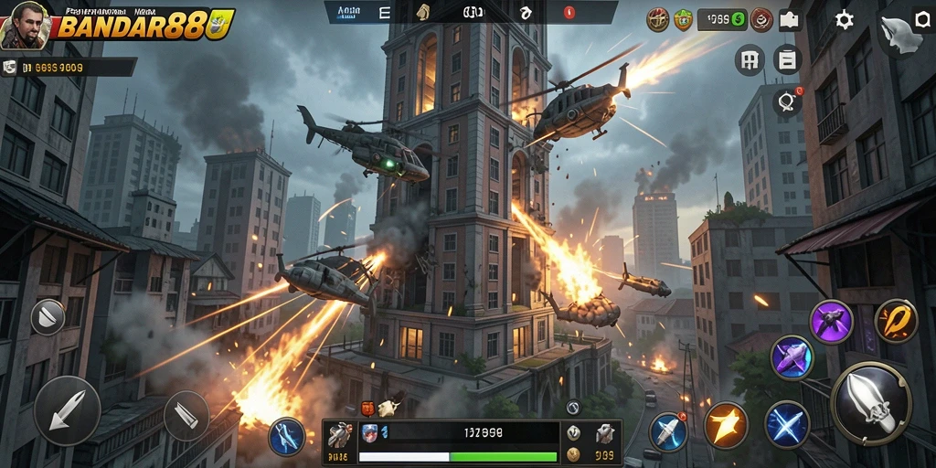 Tampilan gameplay seru dalam BANDAR88 dengan pertahanan menara yang strategis.