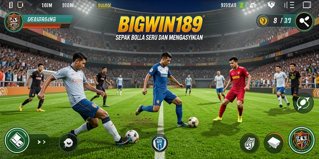 Tampilan gameplay seru dalam BIGWIN189 dengan aksi sepak bola.