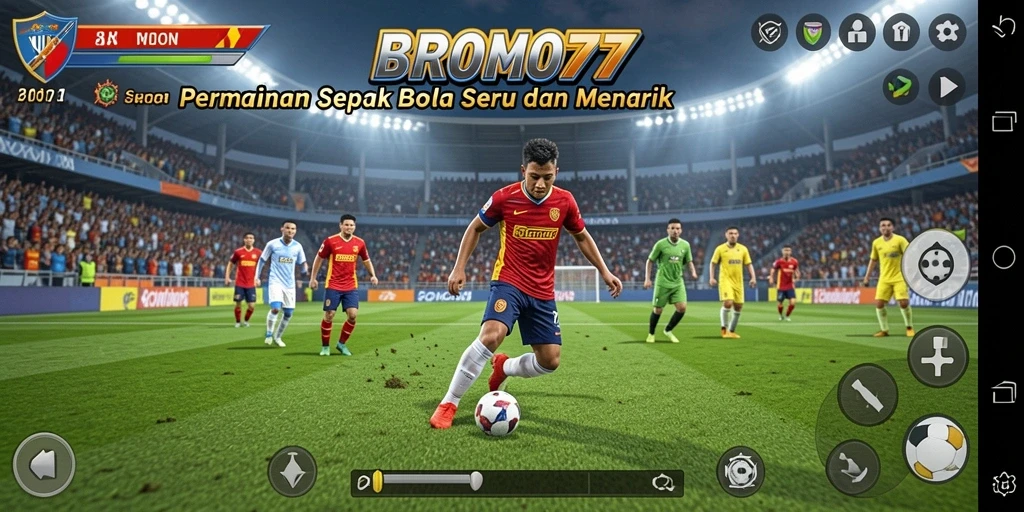 Tampilan gameplay seru BROMO77 dengan aksi sepak bola yang menarik.