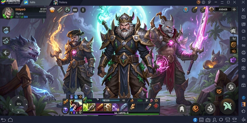 Screenshot gameplay FOMOTOTO yang menampilkan aksi pertarungan epik dalam dunia MMORPG.