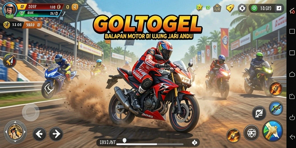 Screenshot GOLTOGEL menampilkan aksi balapan motor yang mendebarkan.