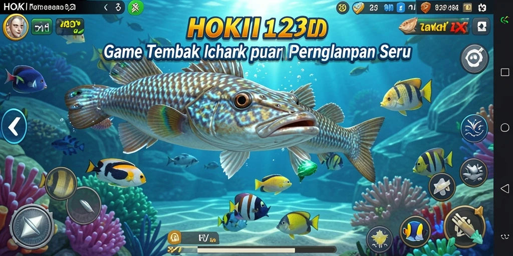 Tampilan gameplay HOKI123 yang menampilkan aksi tembak ikan yang seru.