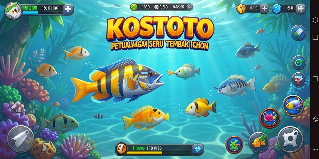 Gameplay seru KOSTOTO menampilkan aksi tembak ikan yang mendebarkan.