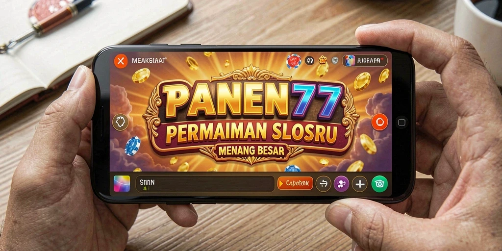 Screenshot menunjukkan gameplay seru PANEN77 dengan gulungan berputar dan simbol menawan.