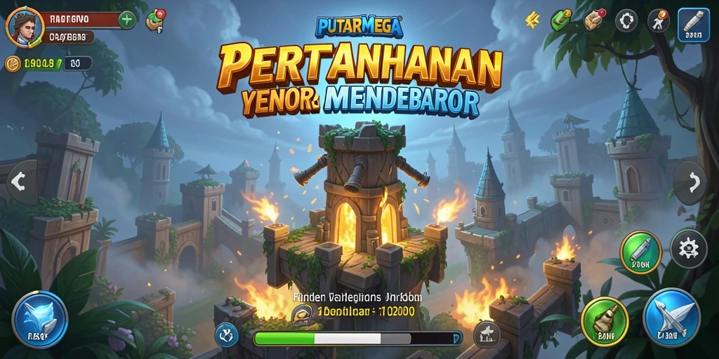 Tampilan gameplay PUTARMEGA yang menegangkan dalam aksi Tower Defense.