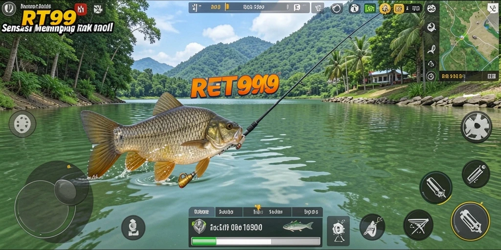 Gameplay RT99 yang menantang dengan memancing di lokasi indah.