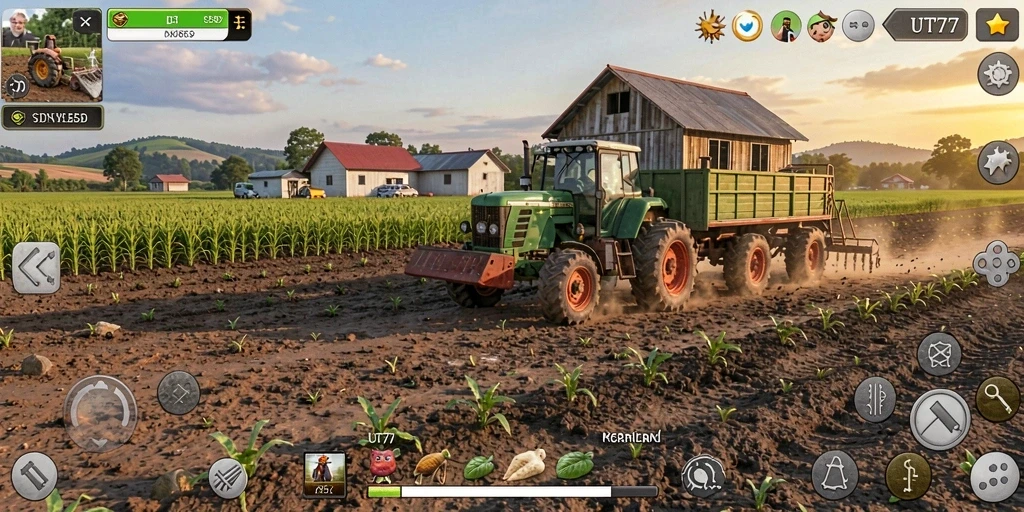 Screenshot UT77 menampilkan gameplay seru di lahan pertanian.