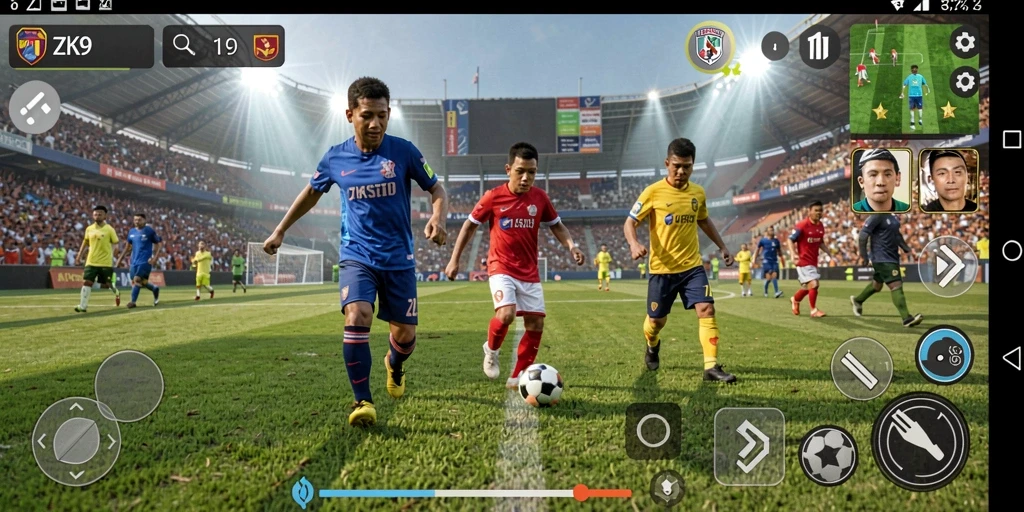 Tampilan gameplay ZK9 dengan aksi sepak bola yang seru dan menegangkan.